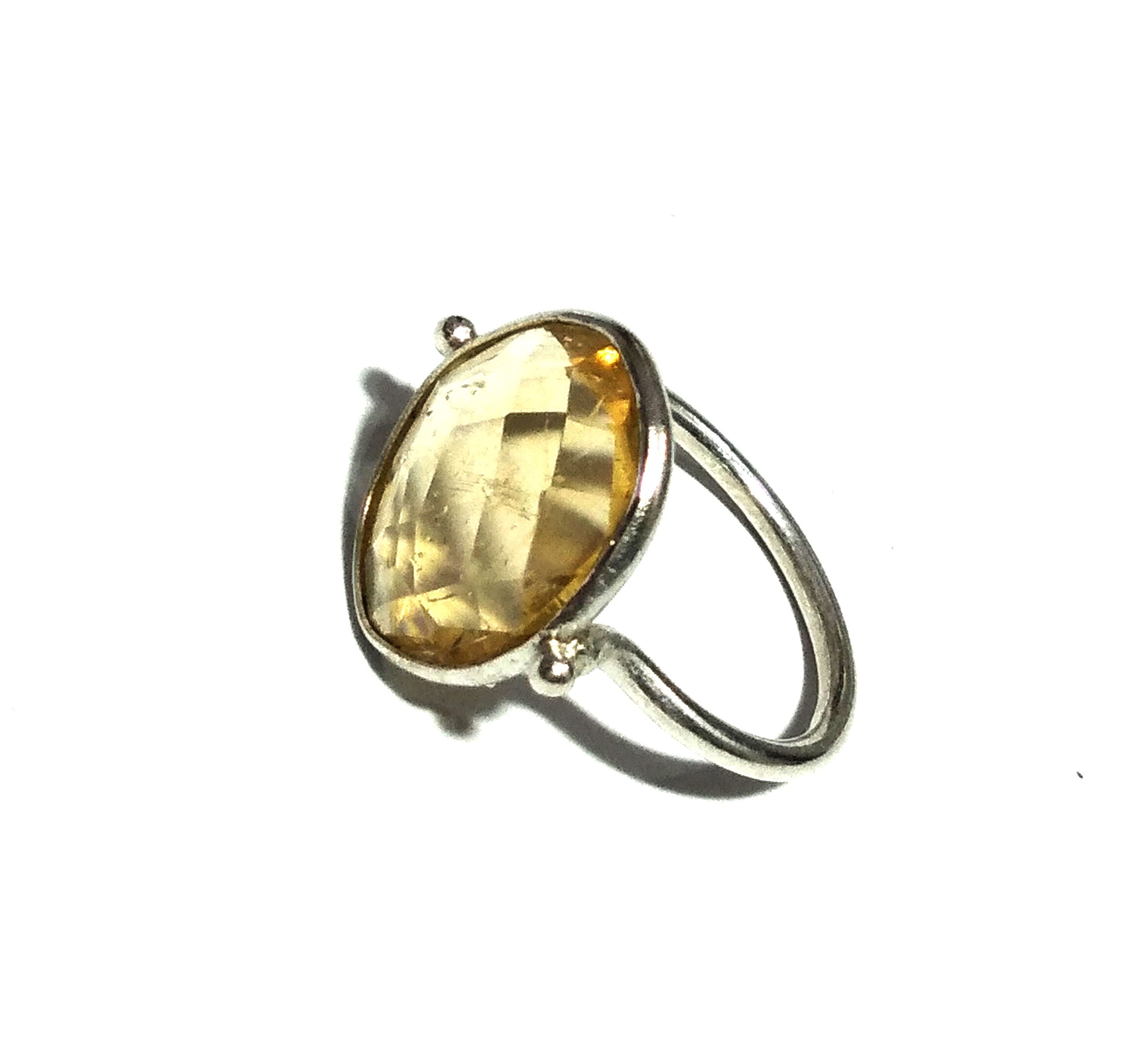 Citrine Checker Cut Stone Ring, 925 Solid Starling Silver Ring, Gemstone Size 13x15 mm Natural Yellow Citrine Stone Ring, Gift Birthday Ring